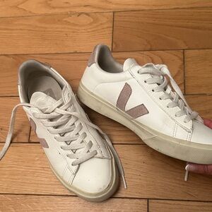 Veja White and Beige Sneakers